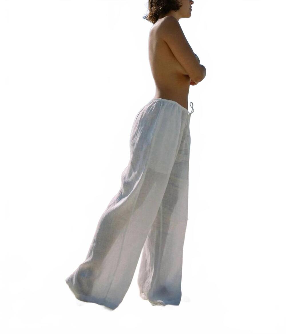 NEW AILA BLUE tyla linen thin drawstring pant in crisp white